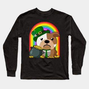 English Bulldog Rainbow Irish Clover St Patrick Day Dog Gift graphic Long Sleeve T-Shirt